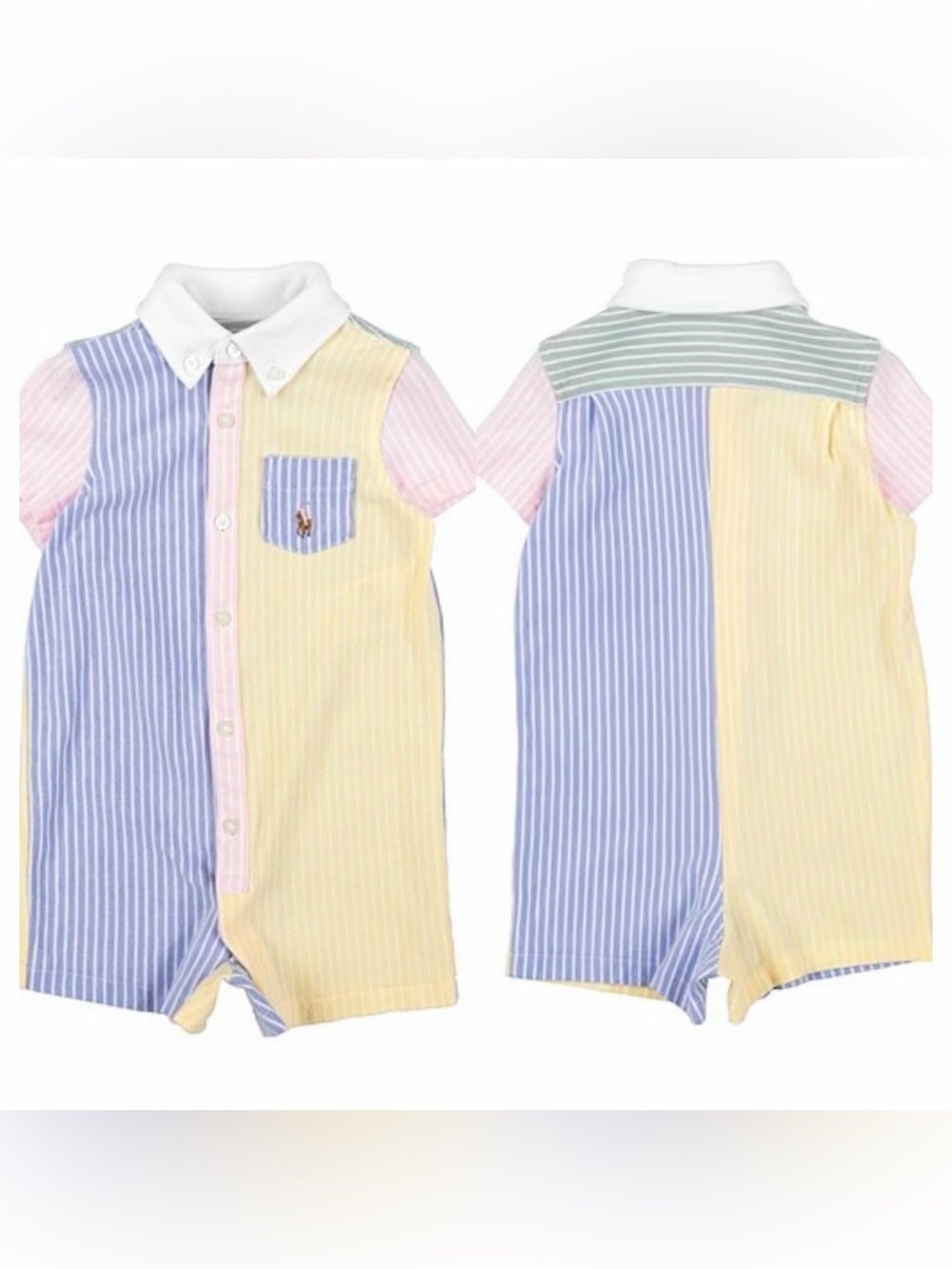 NWOT 6M Ralph Lauren Boys Pastel Striped Polo Romper